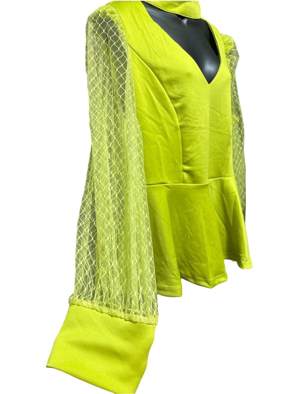 ASHLEY STEWART Green Oasis Basket Weave Long-sleeve Peplum Top - Picture 4 of 7